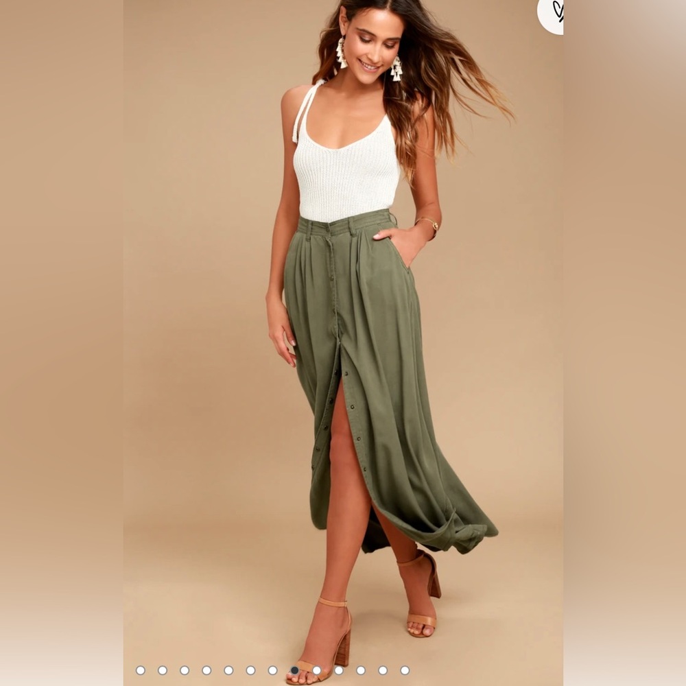 Army green maxi skirt